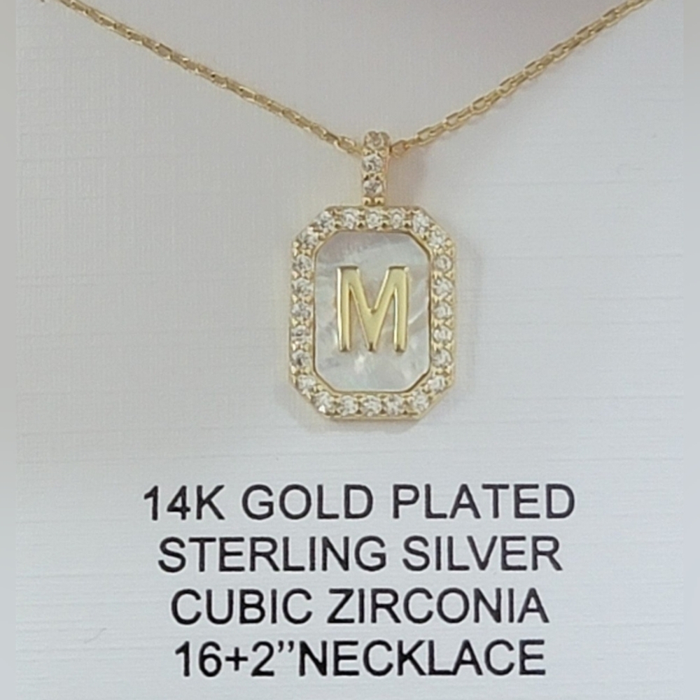 Charlotte & Lexi Letter "M" Necklace, 14K Gold Plated Sterling Silver